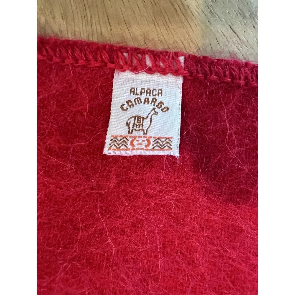 Alpaca Camargo Red Alpaca Wool Blend Scarf Embroidered Made in Peru Fringe  Soft